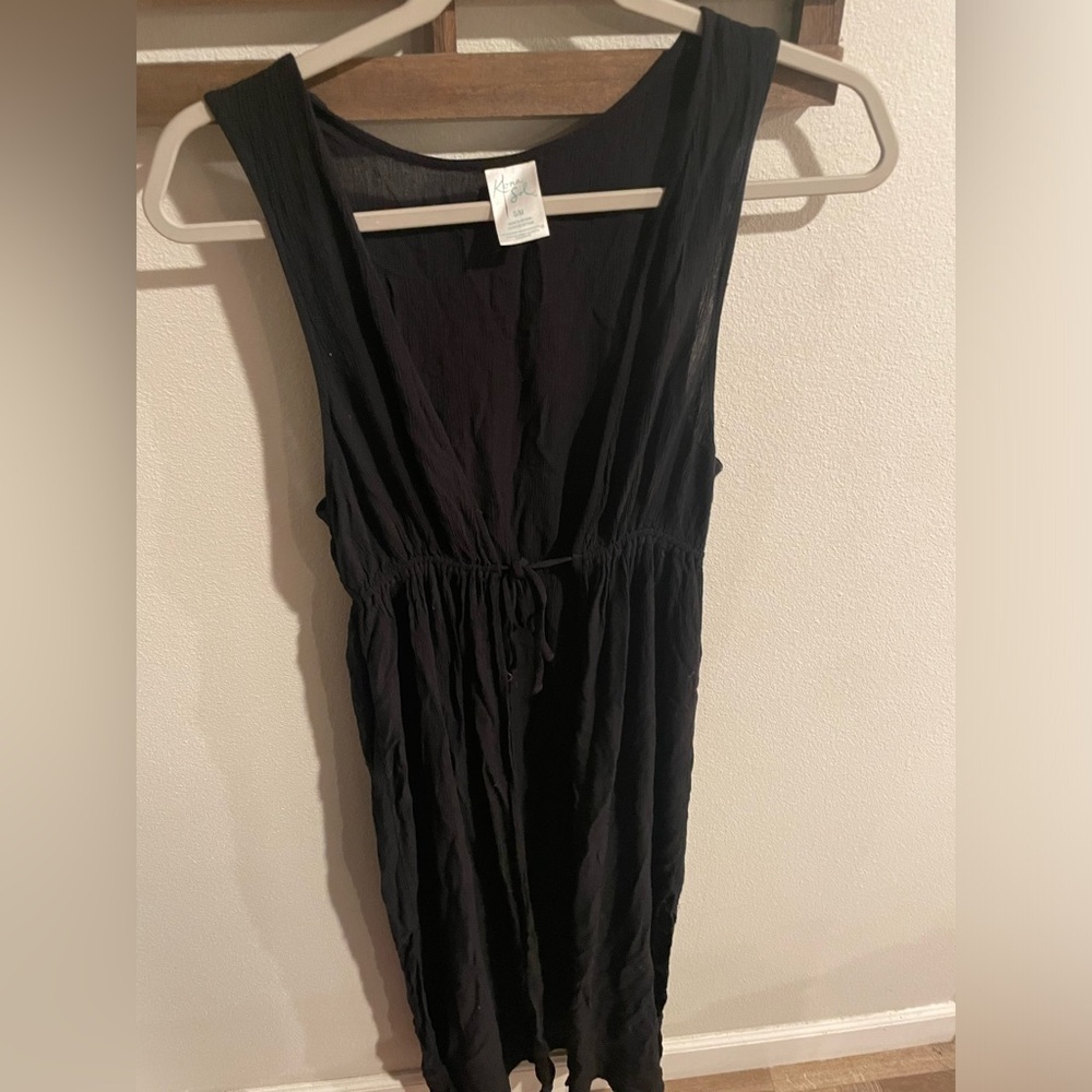 Kona Sol Gauze Sleeveless Maxi Open Tie Front Swim Coverup Duster Black Size S/M